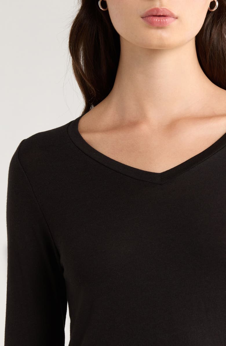 Eileen Fisher V-Neck Long Sleeve T-Shirt, Alternate, color, Black