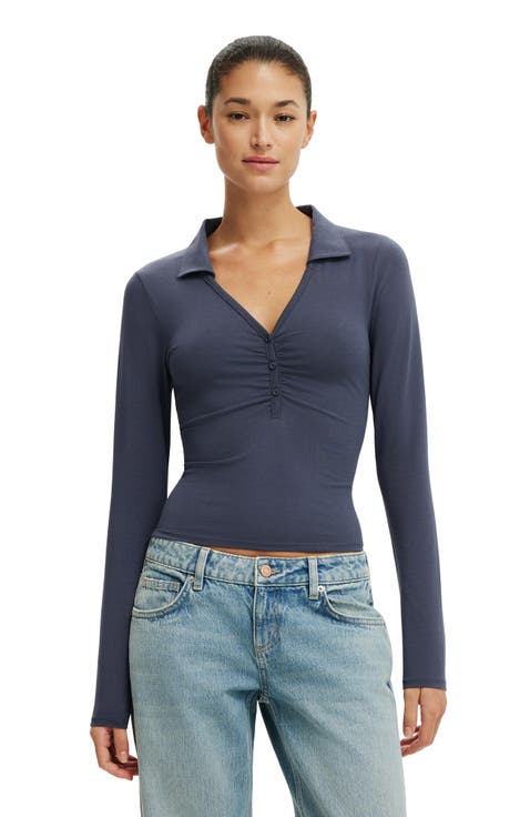 Women's Henley Long Sleeve Polo
