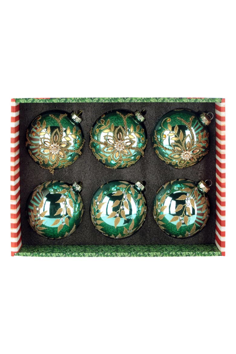Gold Leaf Trim Balloon Ornament, Box of 6, Alternate, color, Teal