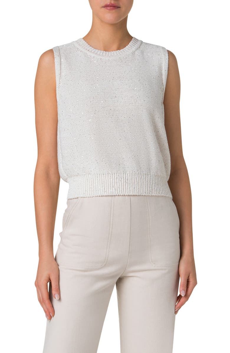 Akris Microsequin Linen Blend Sleeveless Sweater, Main, color, 