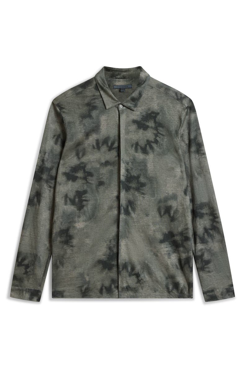 John Varvatos Camellia Tie Dye Slub Knit Linen Button-Up Shirt, Alternate, color, Flagstone Grey