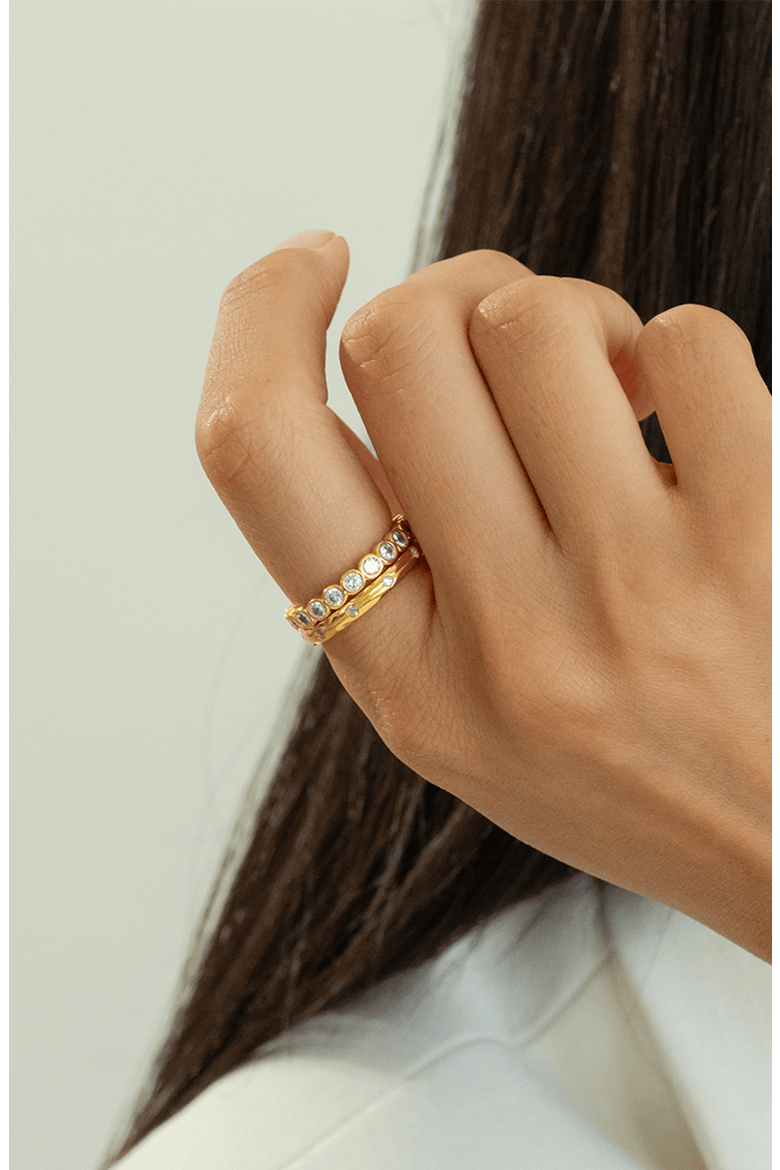 18K Gold Plated Sterling Silver Shining Elegance Ring Duo Set Gift Idea, Alternate, color, Gold