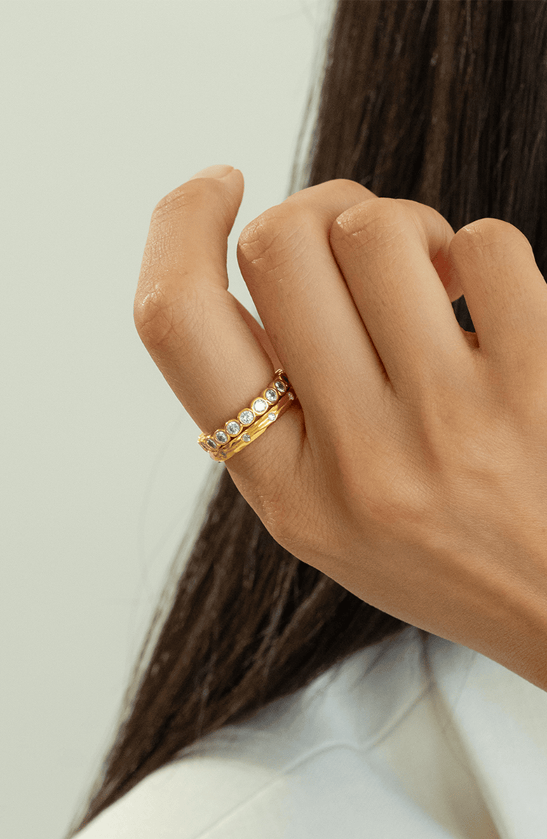 Bearfruit Jewelry 18K Gold Plated Sterling Silver Shining Elegance Ring Duo Set Holiday Gift Idea, Alternate, color, Gold