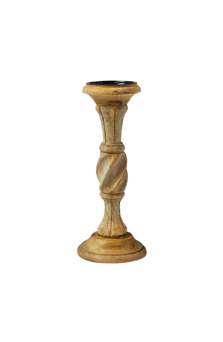 Storied Home Handcarved Wood Pillar Candle Holder, Main, color, 