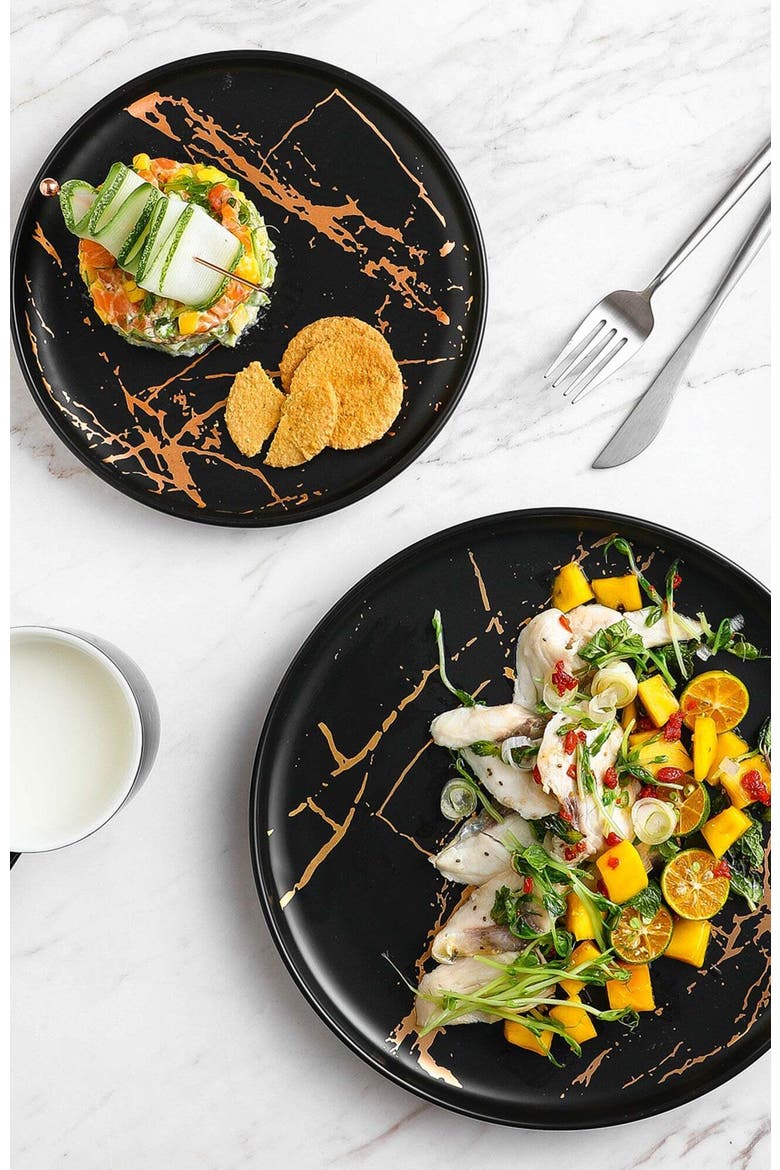 Zora Porcelain 4-Piece Salad Plate Set, Alternate, color, Black
