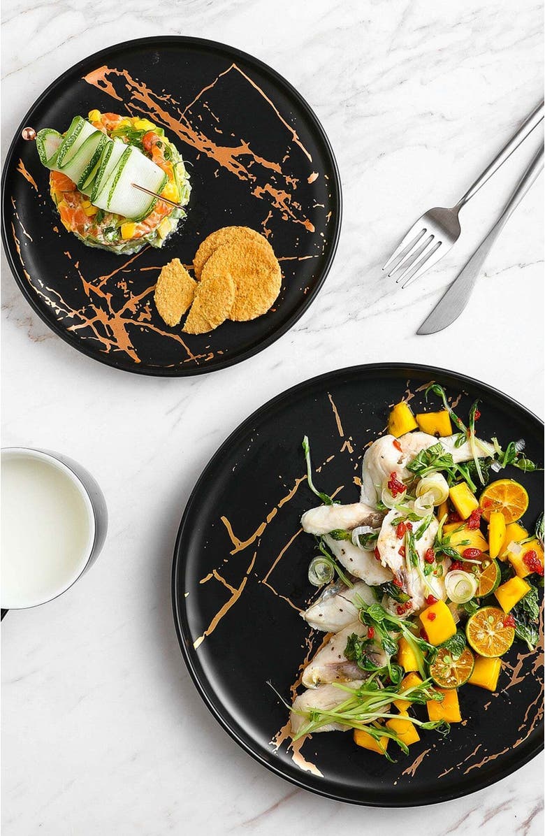 Stone Lain Zora Porcelain 4-Piece Salad Plate Set, Alternate, color, Black