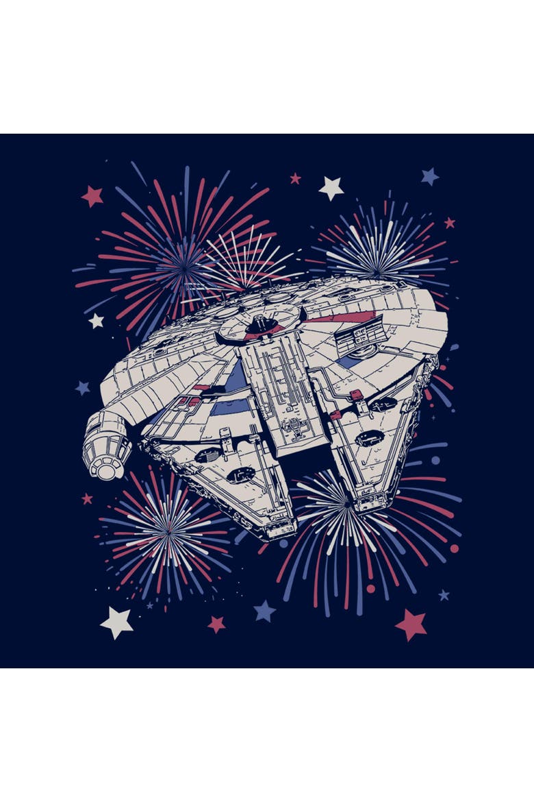 Boy's Star Wars Festive Fireworks Falcon  Graphic T-Shirt, Alternate, color, Navy Blue