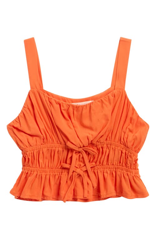 Walking On Sunshine Kids' Bow Front Shirred Peplum Top In Orange
