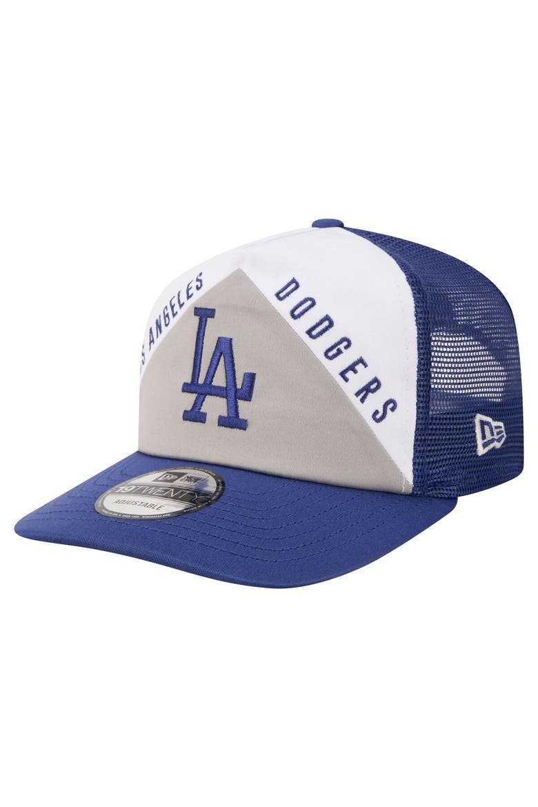 Men's New Era White/Royal Los Angeles Dodgers Retro Cut 19TWENTY Adjustable Trucker Hat, Main, color, White