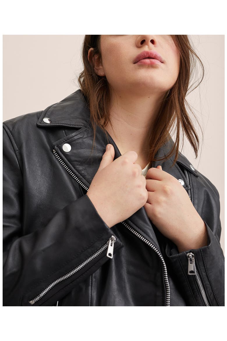 Women's Leather Biker Jacket, Alternate, color, BLACK