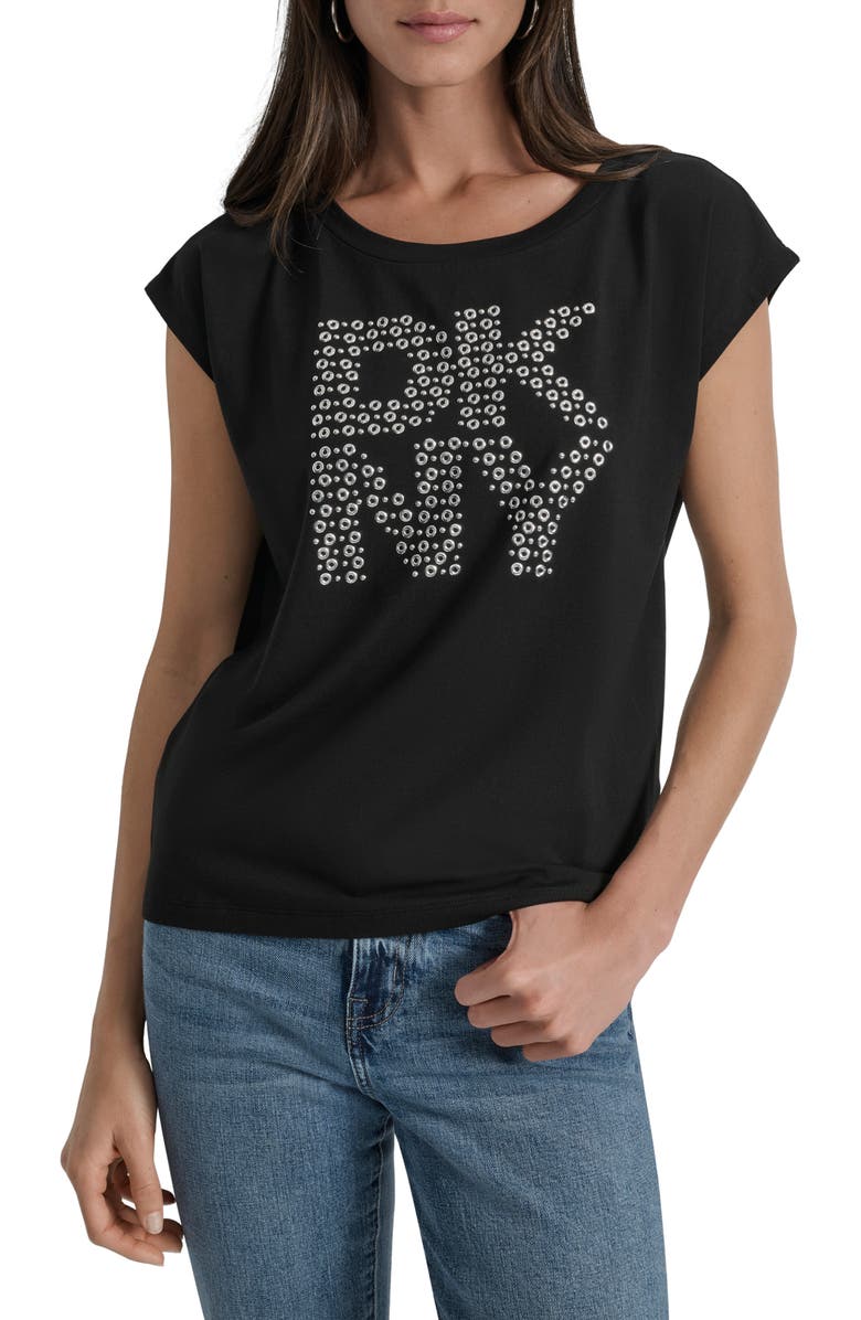 DKNY Grommet Logo T-Shirt, Main, color, Black