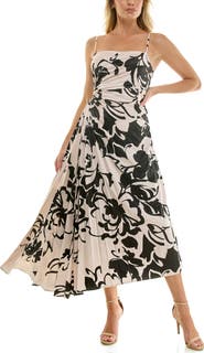 Socialite Floral Pleated Satin Dress