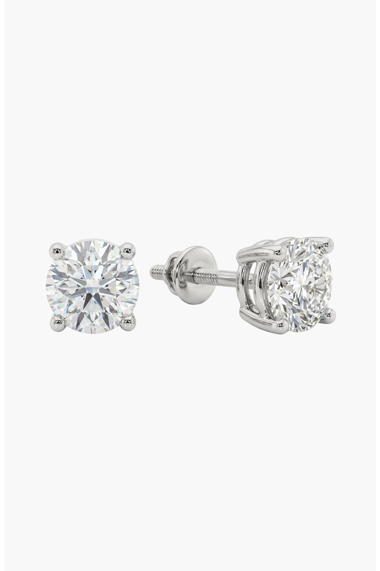 14K Gold 4 Prong Solitaire Basket Stud Earrings With Lab Grown Diamond, Main, color, White Gold