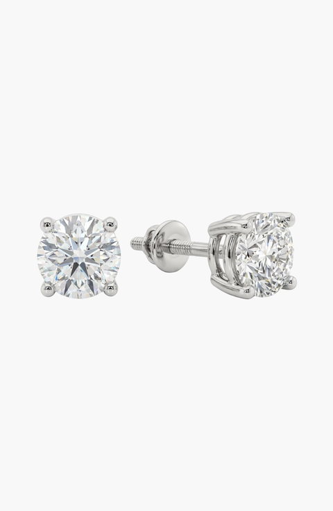 14K Gold 4 Prong Solitaire Basket Stud Earrings With Lab Grown Diamond