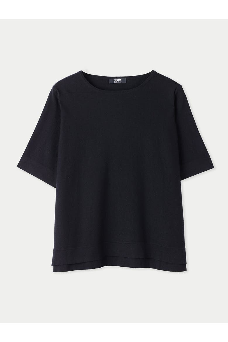 Box-Cut Cotton Silk Cashmere Blend T-Shirt, Main, color, black