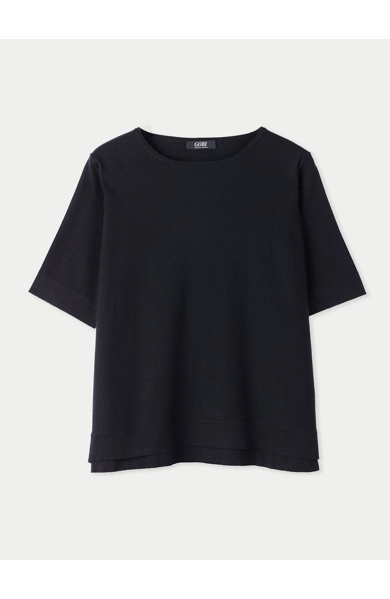 GOBI Mongolian Cashmere Box-Cut Cotton Silk Cashmere Blend T-Shirt, Main, color, Black