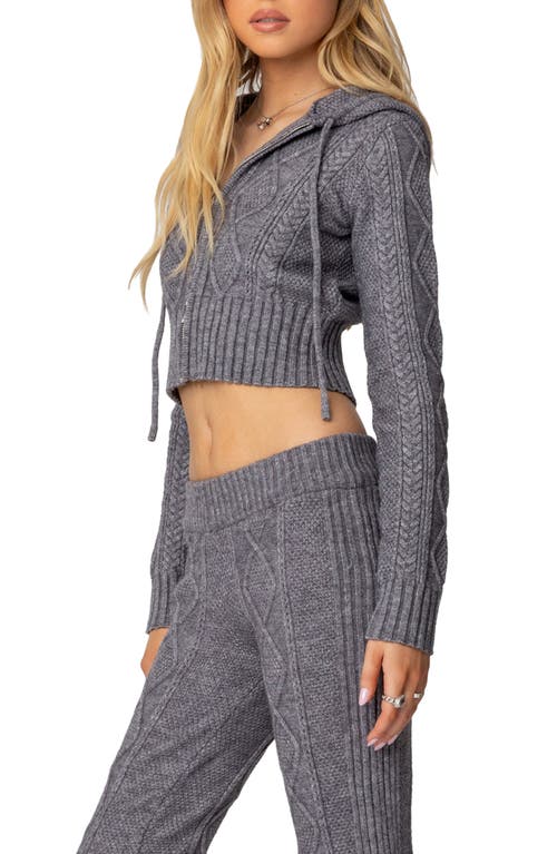 Edikted Ray Cable Stitch Hooded Crop Jacket In Gray-melange