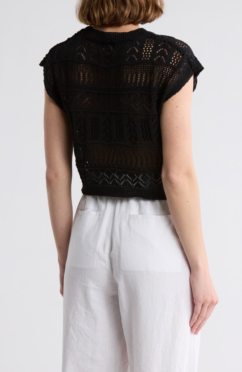 Elan Pointelle Stitch Cover-Up Crop Sweater, Alternate, color, Black