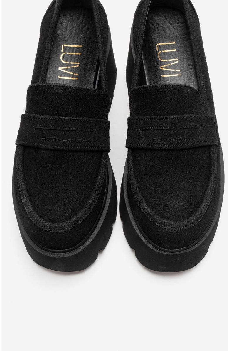 Prologue Shoes Santia Chunky Platform Loafer, Alternate, color, Black Suede