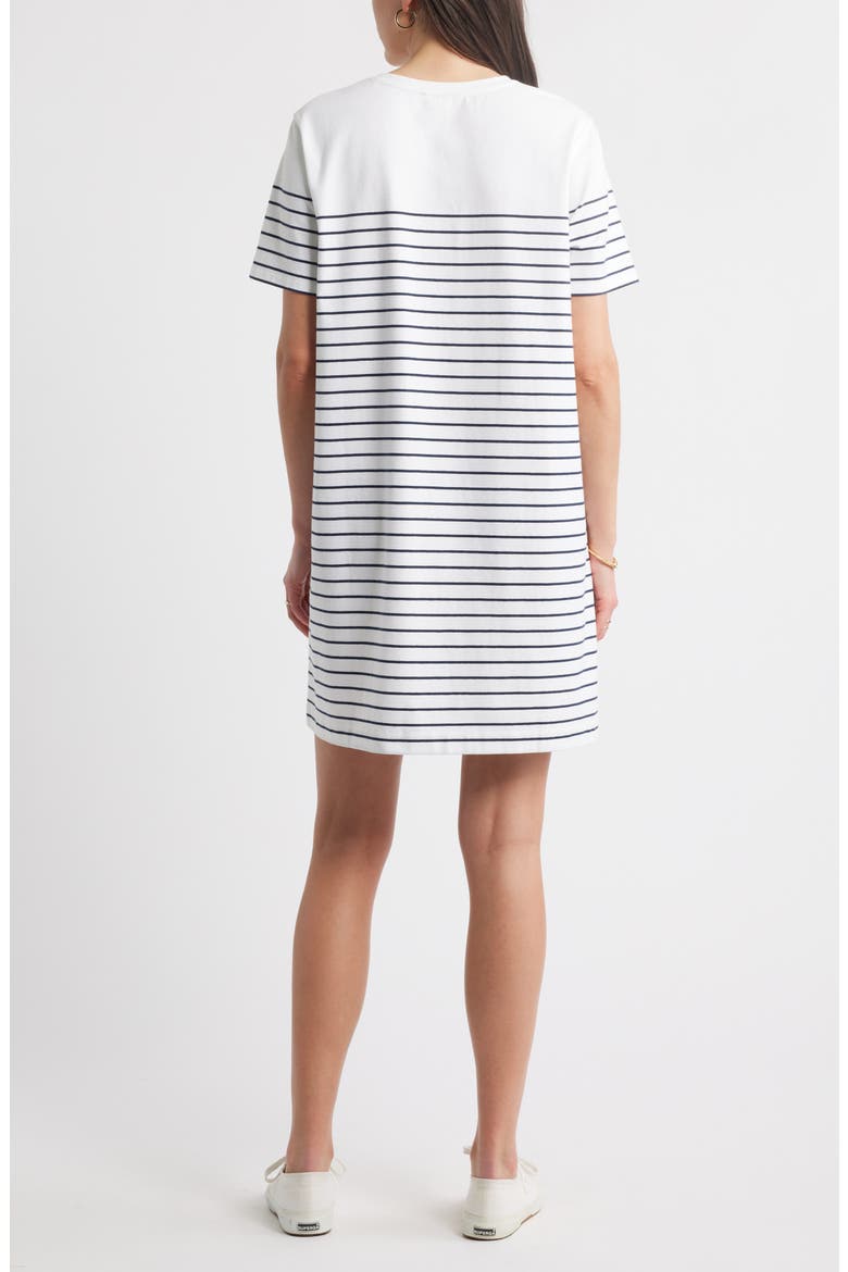 Patch Pocket Stripe T-Shirt Dress, Alternate, color, WHITE- NAVY BLAZER LUCY