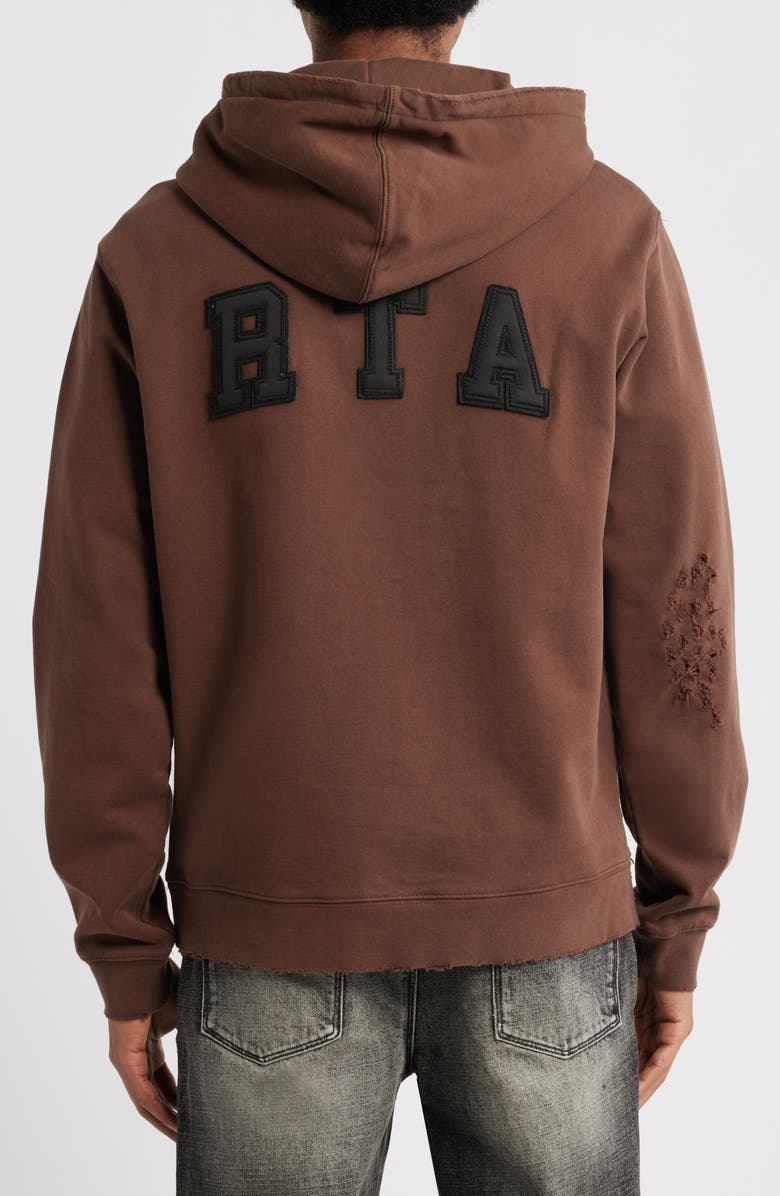 RtA Markus Collegiate Frayed Hoodie, Alternate, color, Brown Collegiate