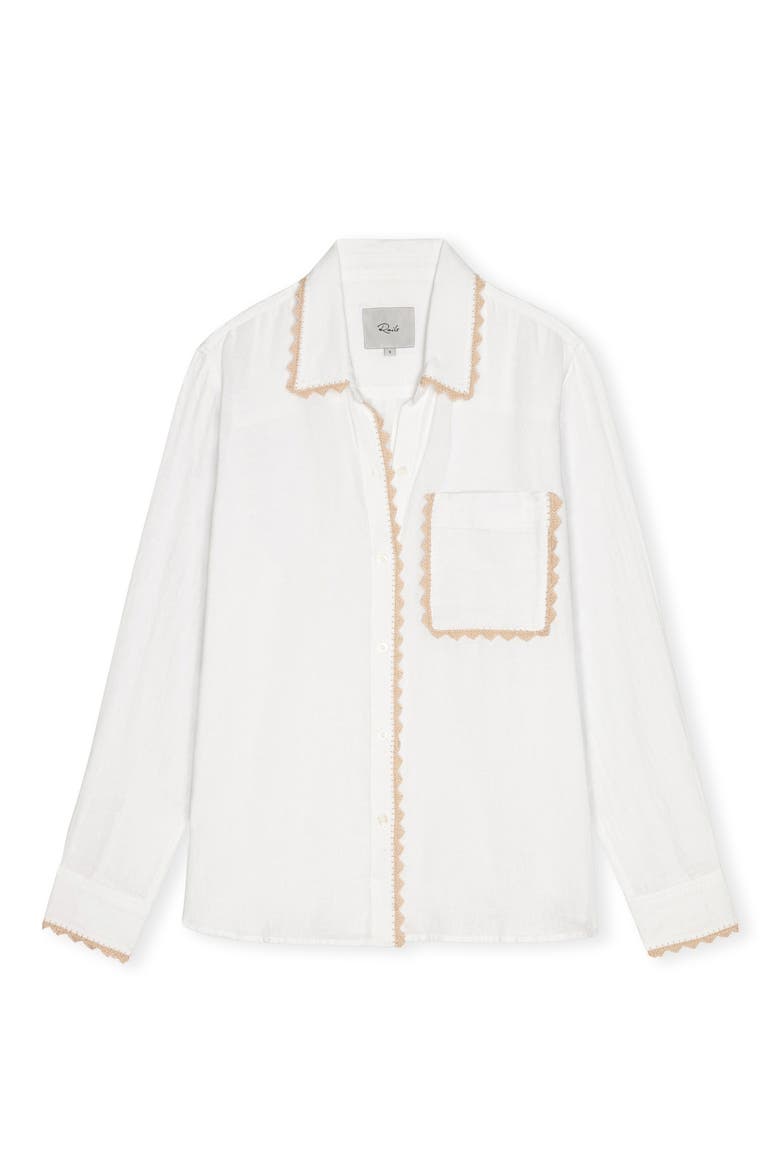 Saya Crochet Trim Button-Up Shirt, Alternate, color, WHITE