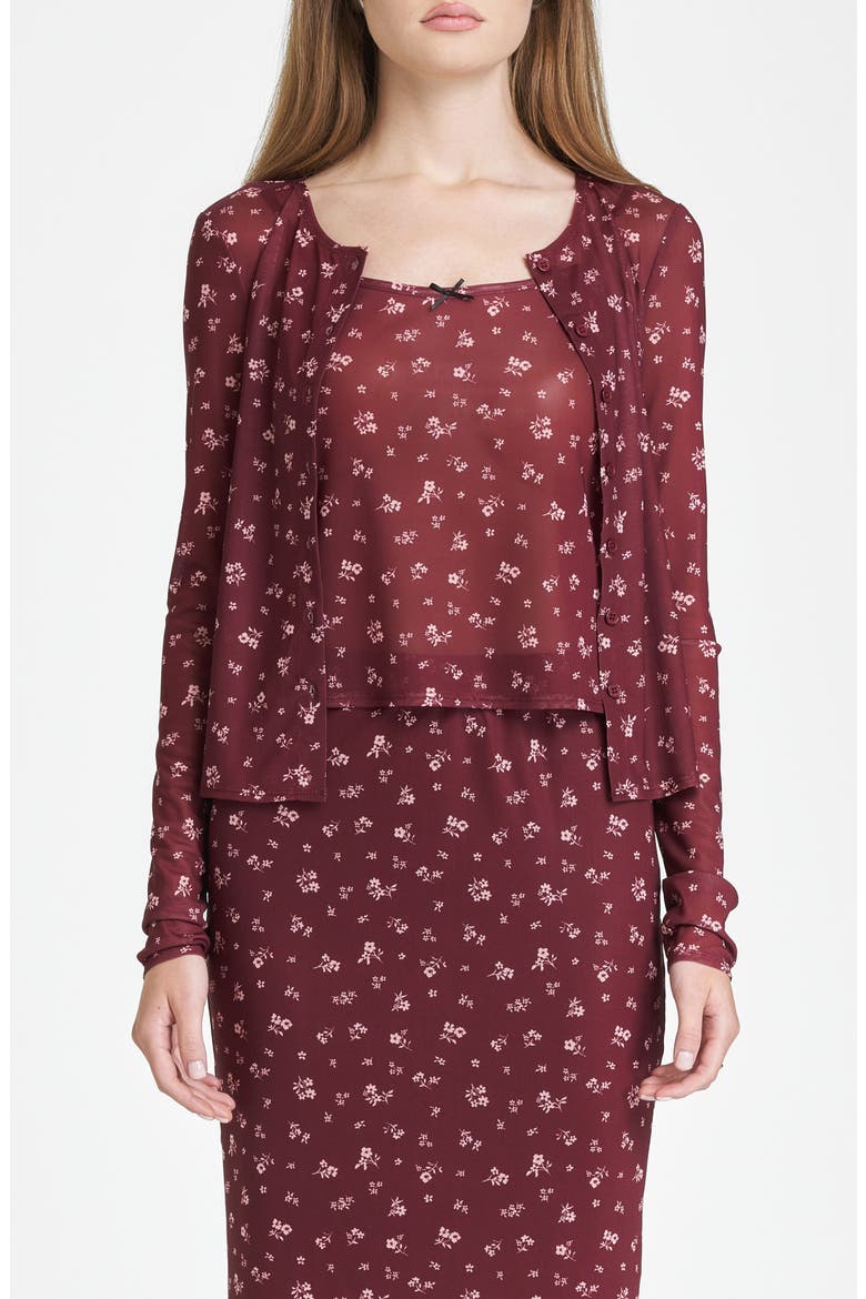 Maude Camisole & Cardigan Set, Main, color, BURGUNDY DITSY