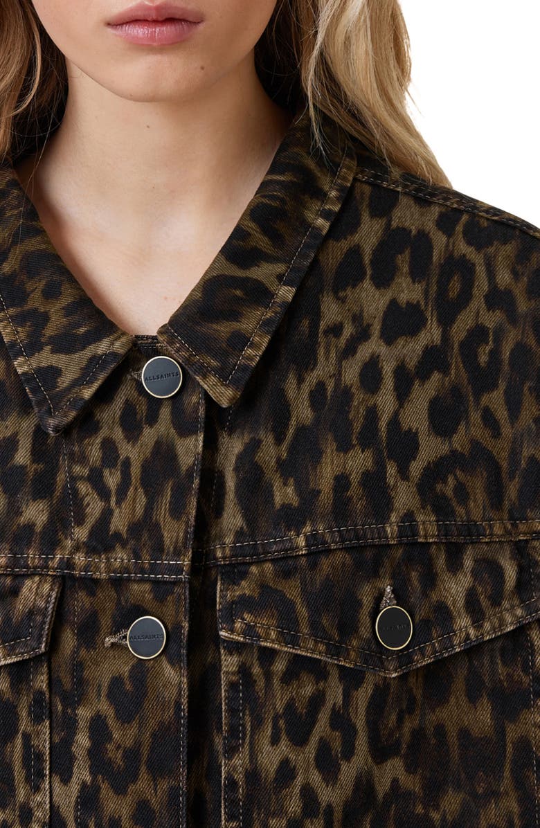 AllSaints Willow Leopard Print Denim Jacket, Alternate, color, 