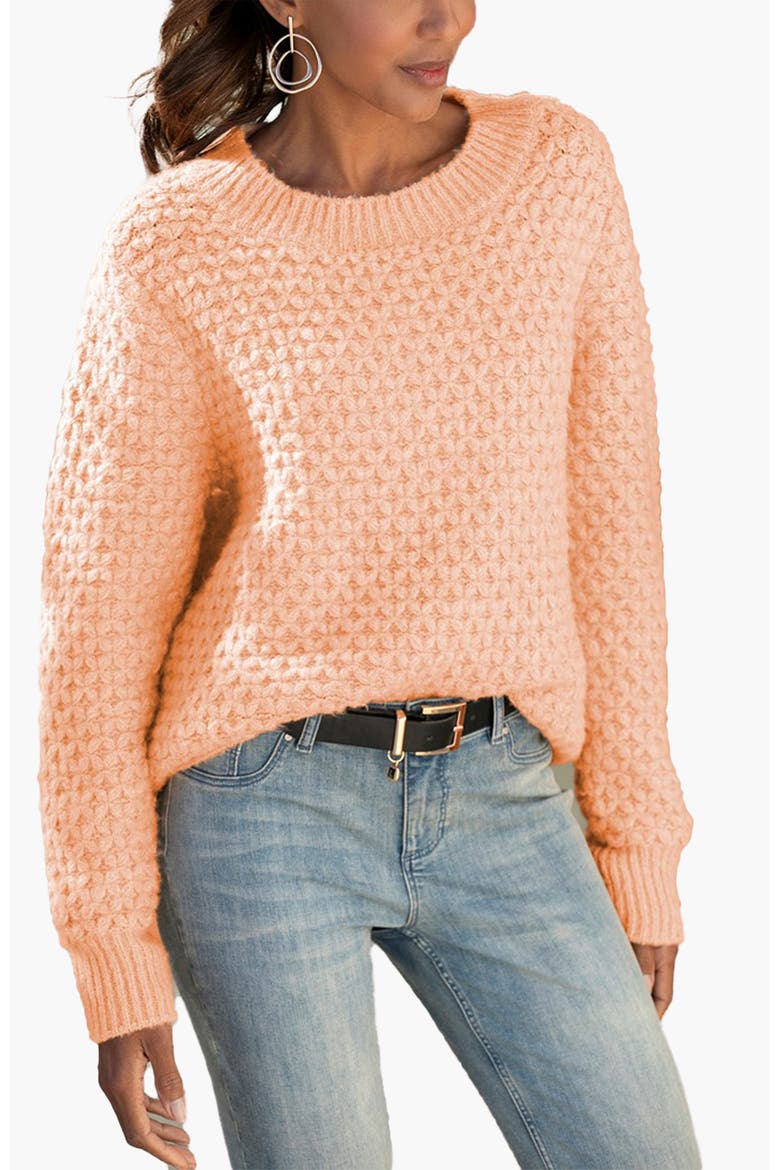Textured Long Sleeve Sweater, Main, color, Peach