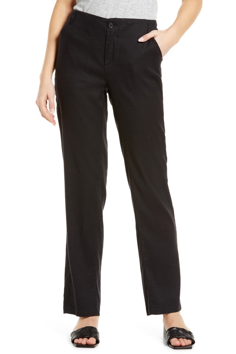 Marilyn Linen Blend Trousers, Main, color, BLACK