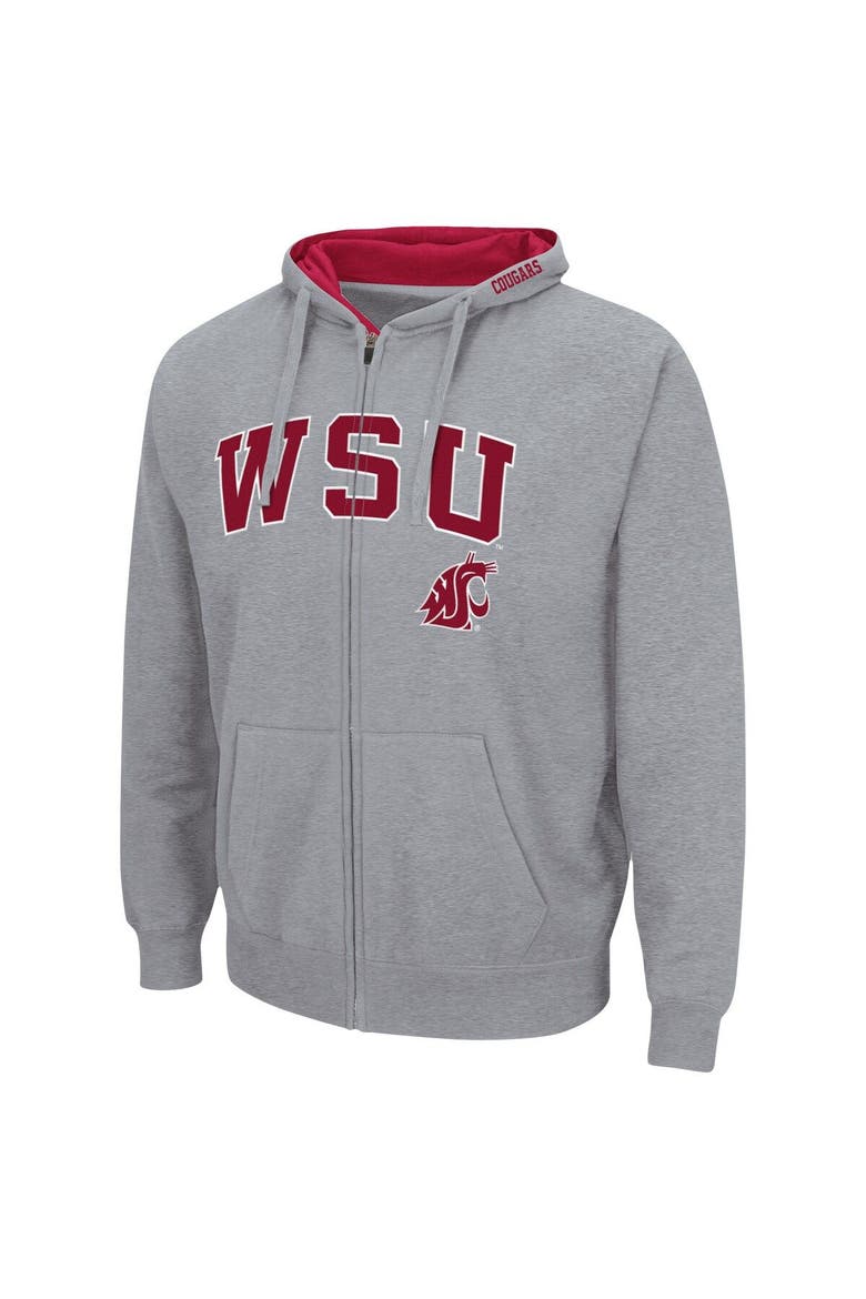 Men's Colosseum Heathered Gray Washington State Cougars Arch & Logo 3.0 Full-Zip Hoodie, Alternate, color, Heather Gray