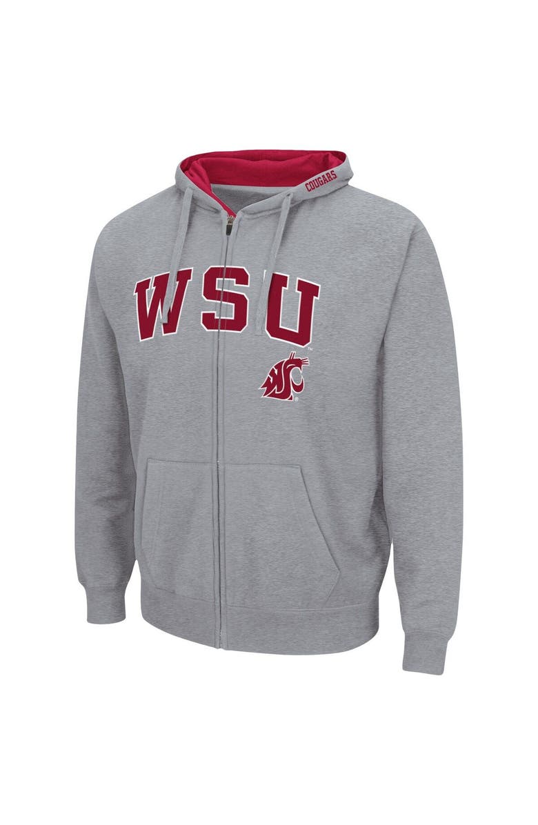 COLOSSEUM Men's Colosseum Heathered Gray Washington State Cougars Arch & Logo 3.0 Full-Zip Hoodie, Alternate, color, Heather Gray
