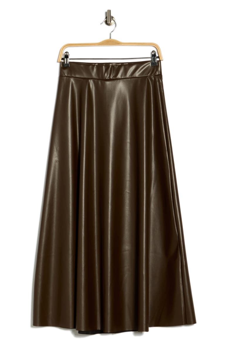 Faux Leather Midi Skirt, Alternate, color, BROWN