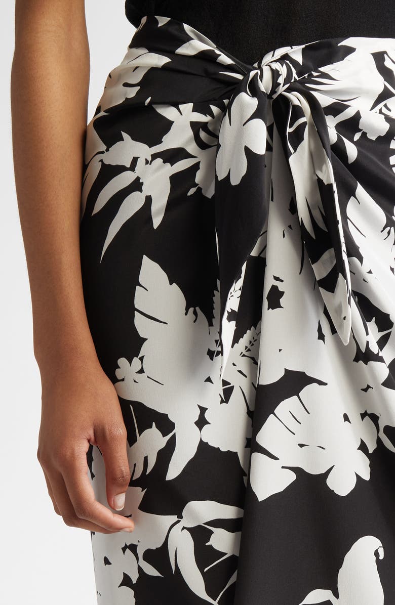 Max Mara Studio Lauto Tropical Print Silk Wrap Skirt, Alternate, color, Black