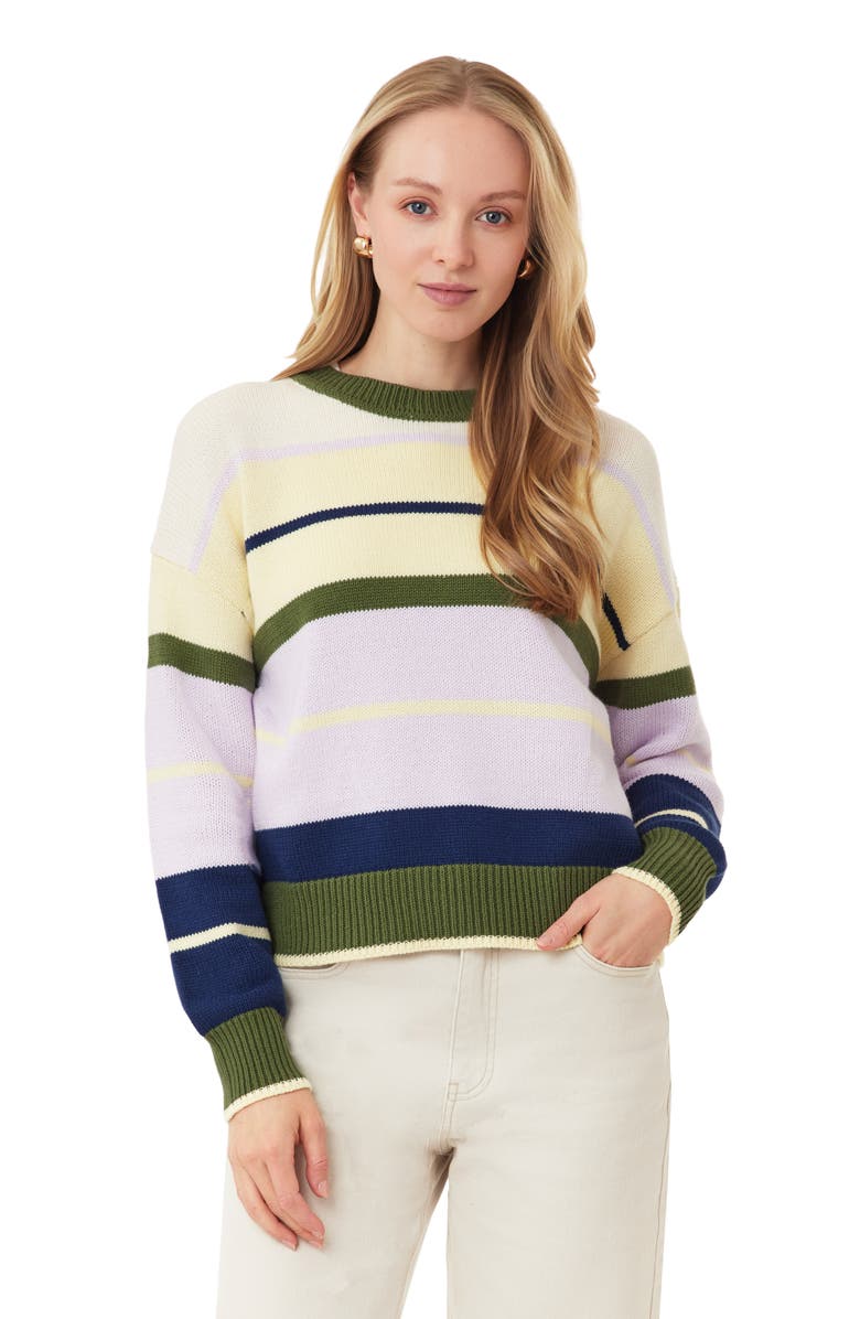 Scotch & Soda Stripe Crewneck Sweater, Alternate, color, Garden Green Mix