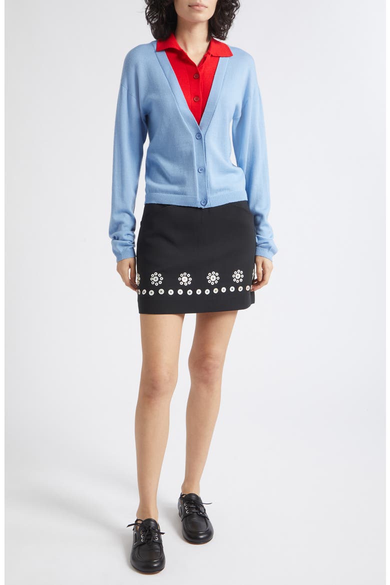 Layered Wool Cardigan, Alternate, color, SKY BLUE / FIERY RED