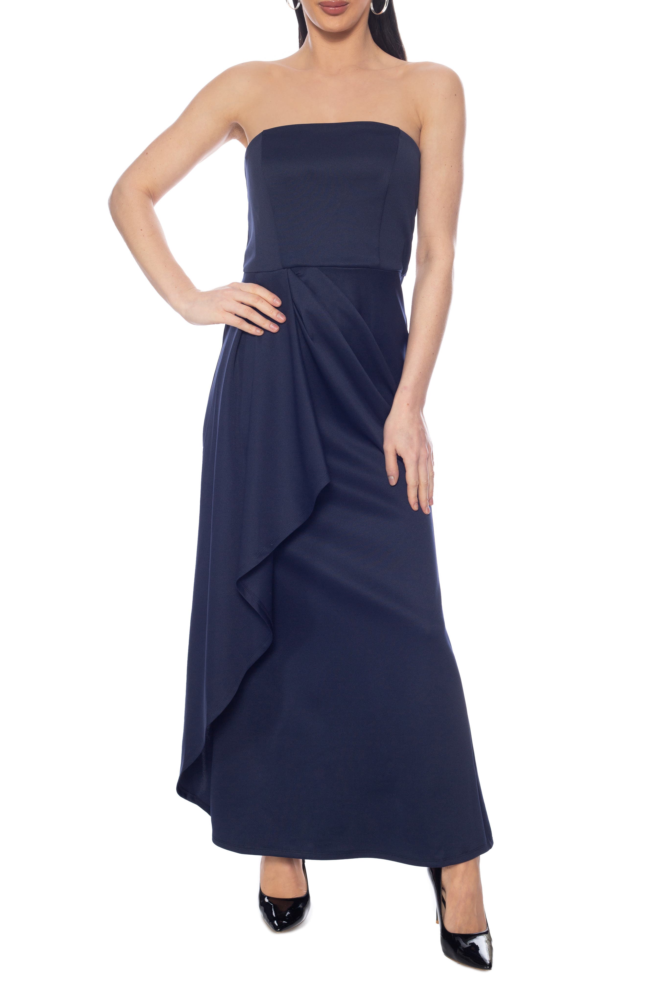 Marina Strapless Draped Side Gown