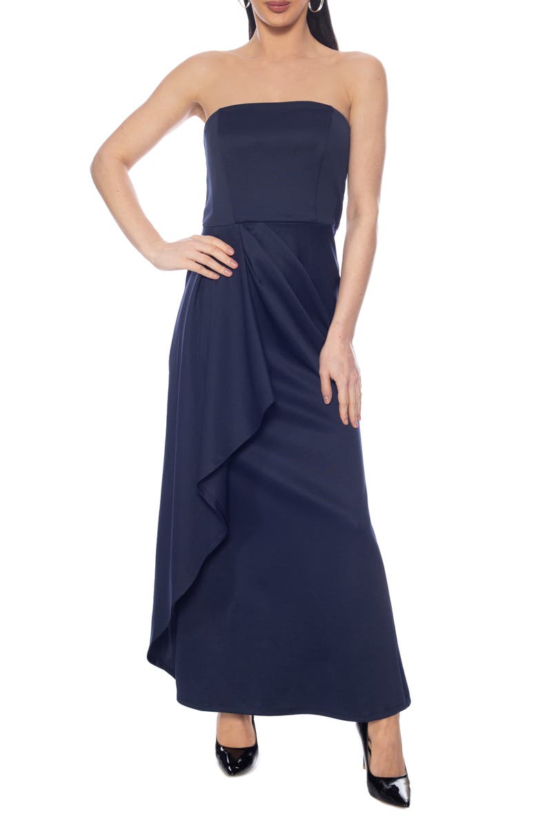 Marina Strapless Draped Side Gown, Main, color, Navy
