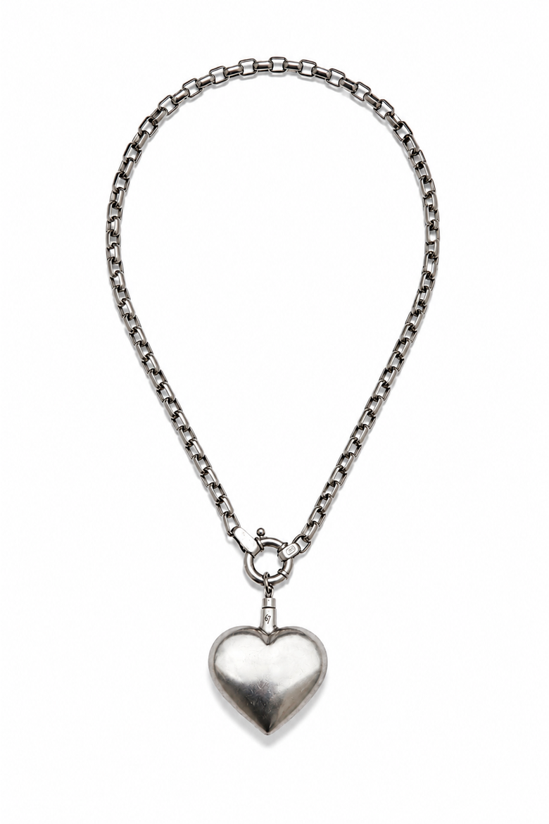 Puffed Heart Paperclip Necklace, Main, color, Silver