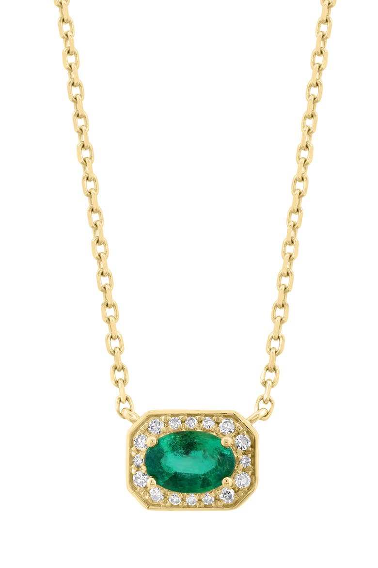 14K Yellow Gold Emerald & Pavé Diamond Pendant Necklace - 0.09 ctw, Alternate, color, GREEN