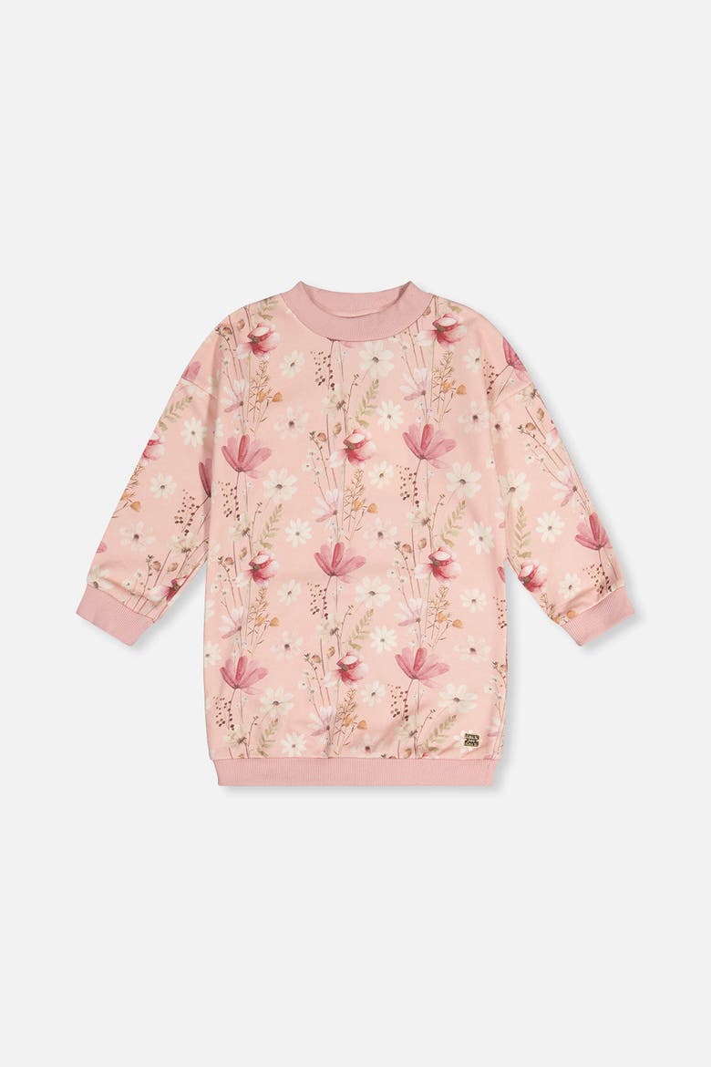 French Terry Ribbed Trim Relaxed Dress, Main, color, Pink Printed Flowers
