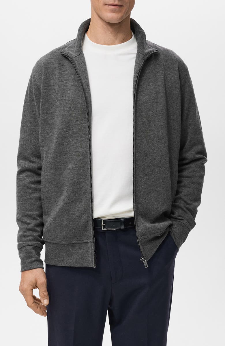 MANGO Regular Fit Zip Jacket, Main, color, Dark Heather Grey