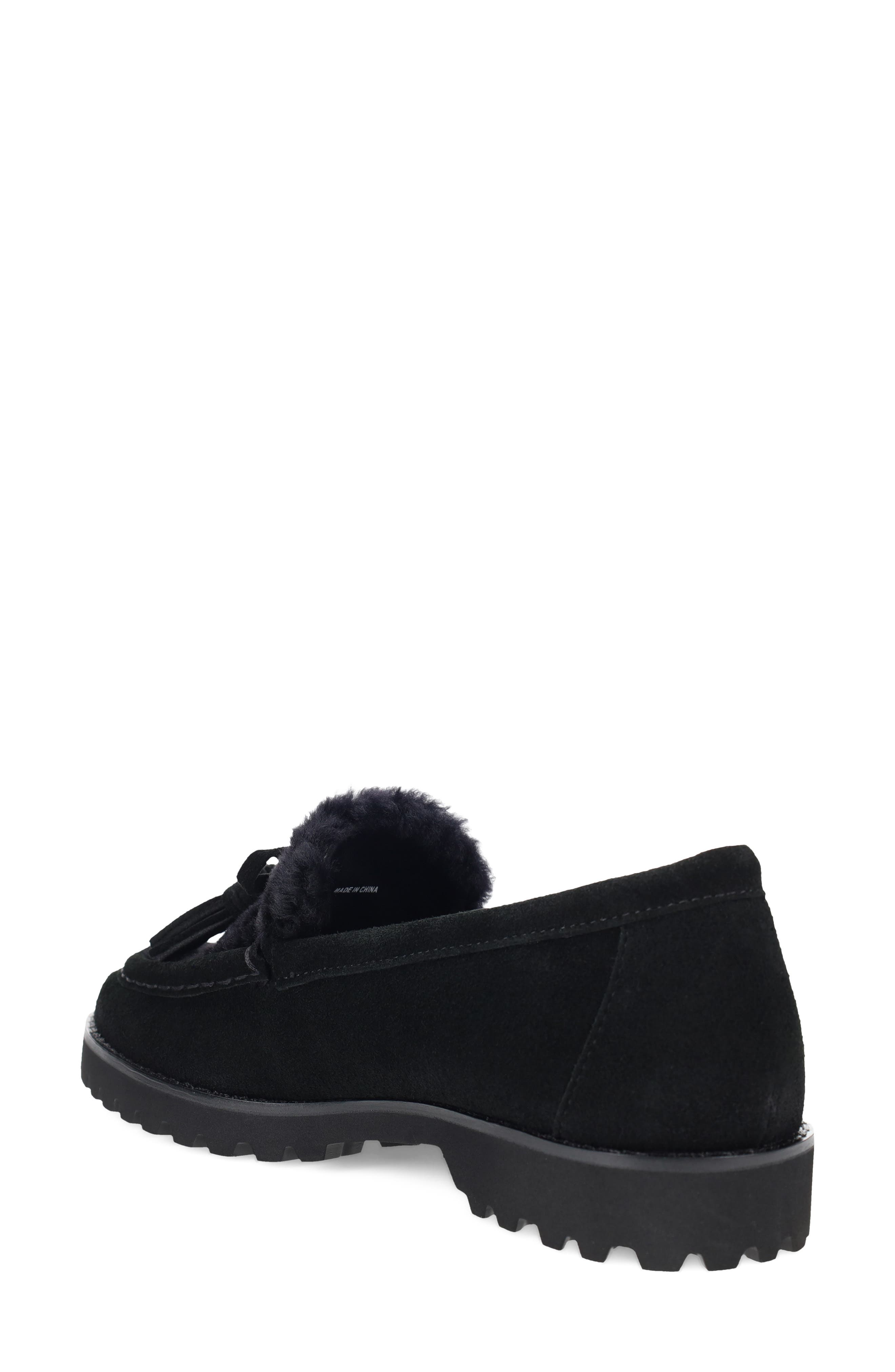 Coraly 2 Leather Loafer with Genuine Shearling Trim, Alternate, color, BLACK