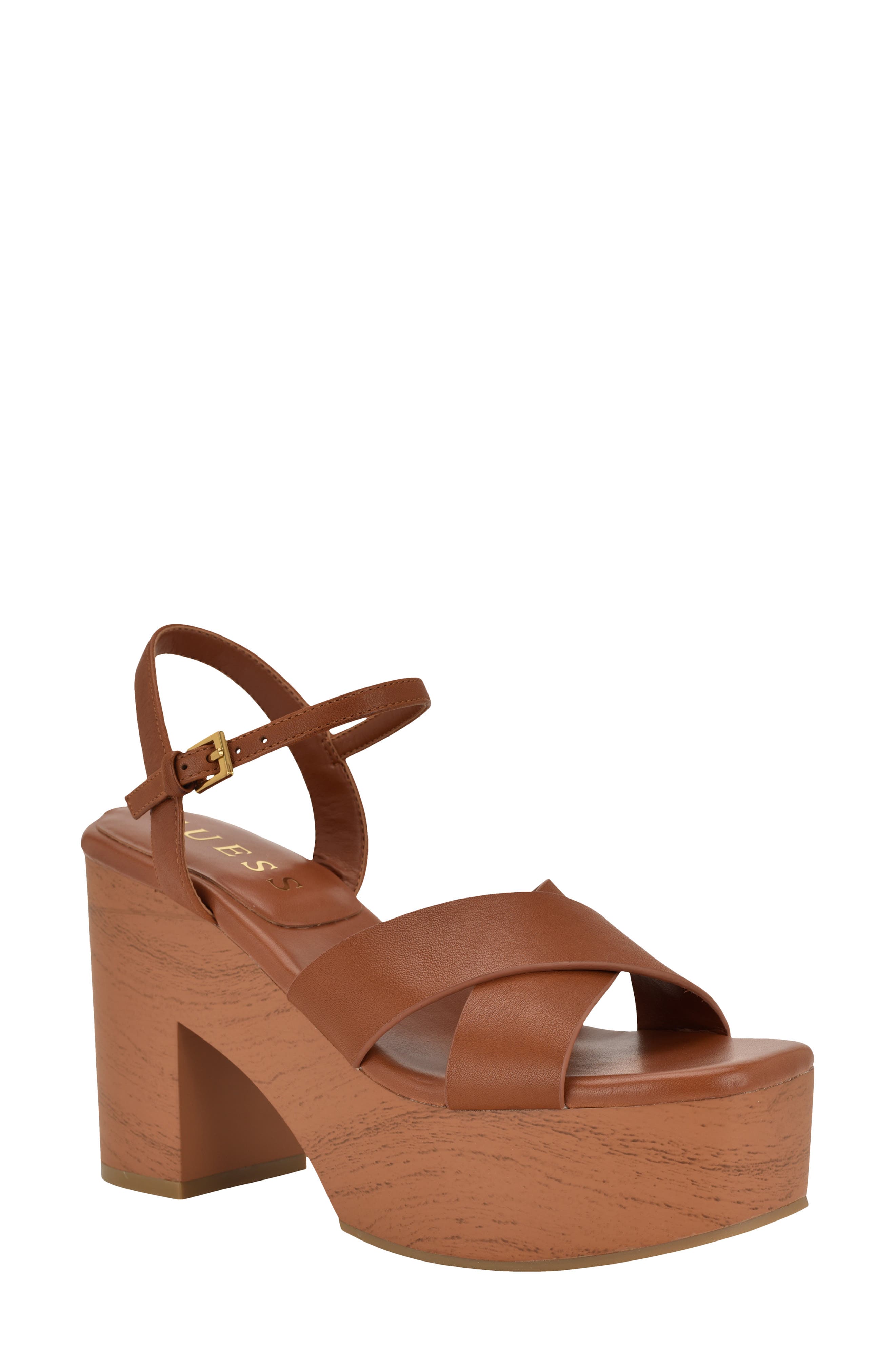 GUESS Qeelin Ankle Strap Platform Sandal, Main, color, Dark Natural
