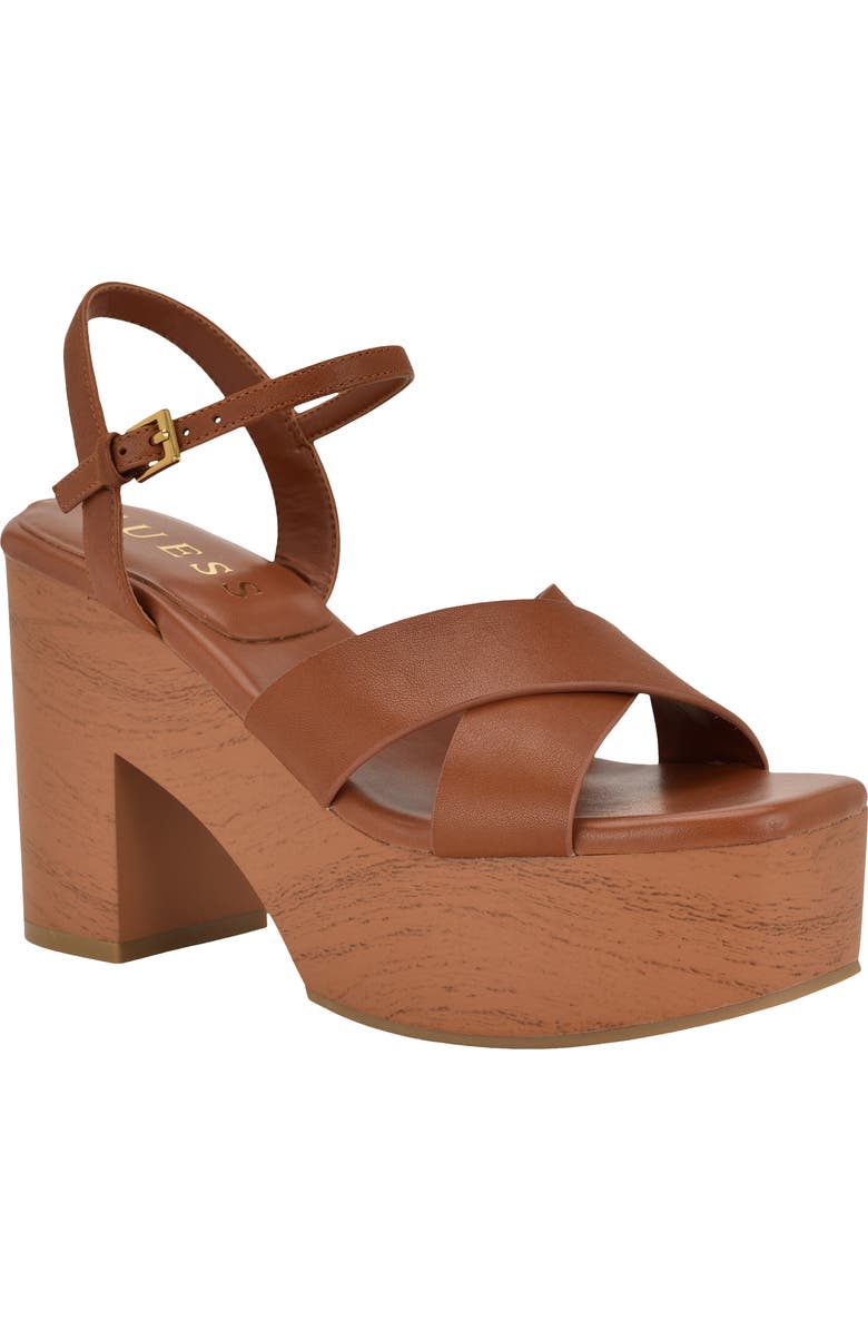 GUESS Qeelin Ankle Strap Platform Sandal, Main, color, Dark Natural