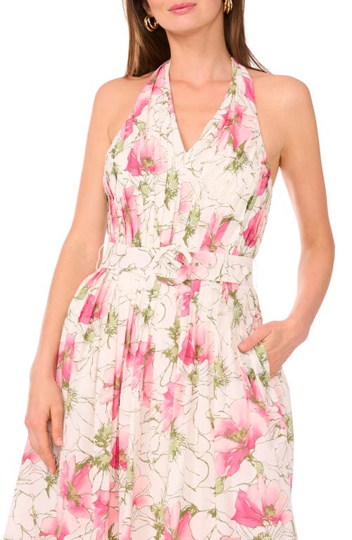 Cece Floral Cotton Halter Maxi Dress In Multi