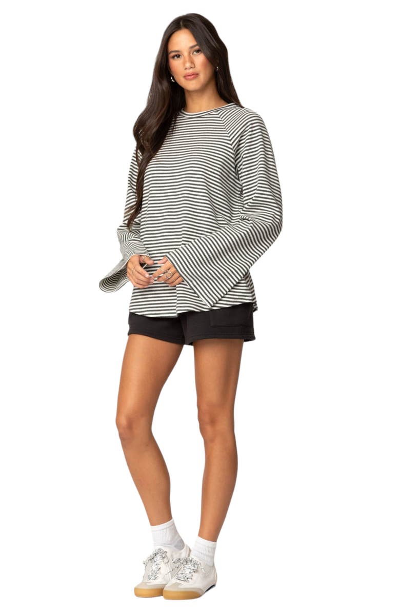 EDIKTED Stripe Oversize Bell Sleeve Top, Alternate, color, Gray-Melange