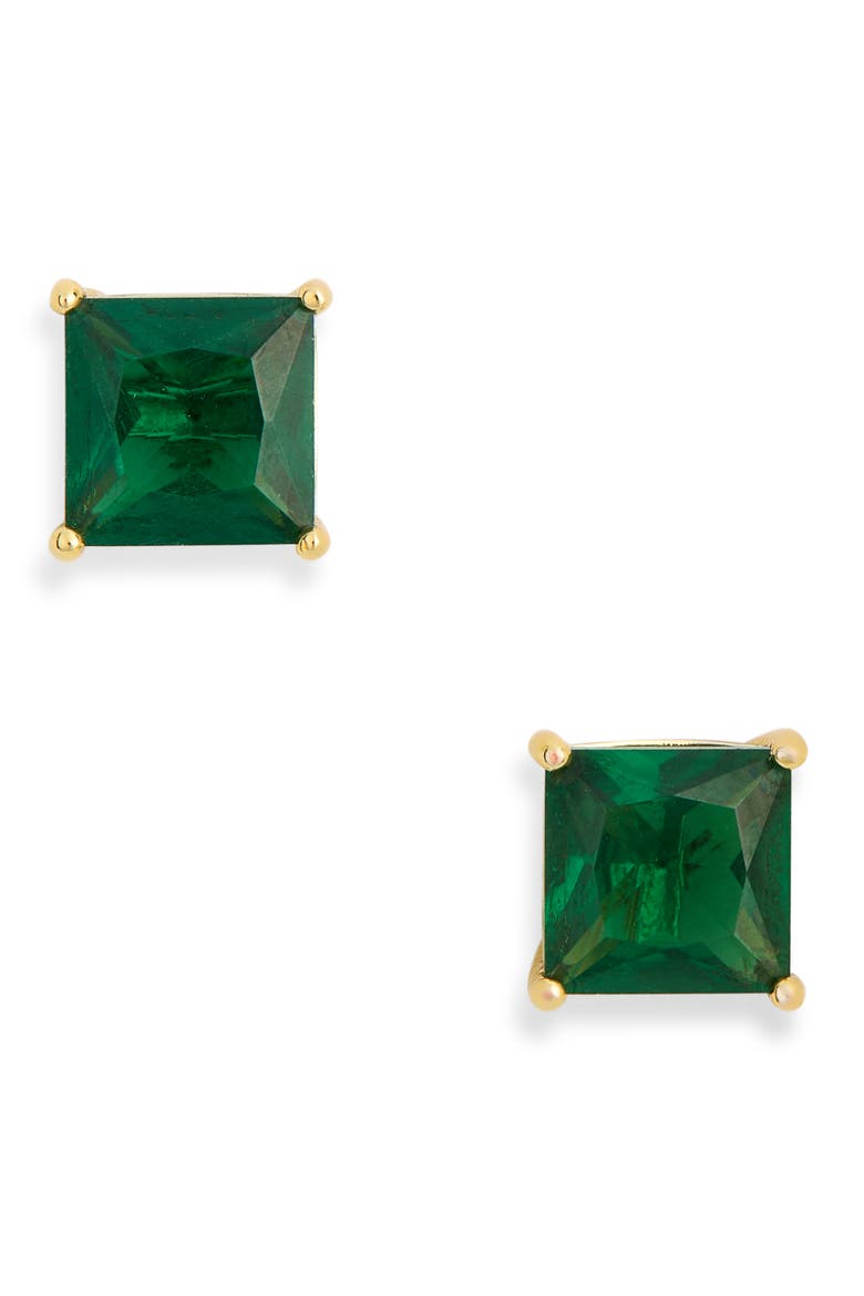 Princess Cut Cubic Zirconia Stud Earrings, Main, color, EMERALD- GOLD
