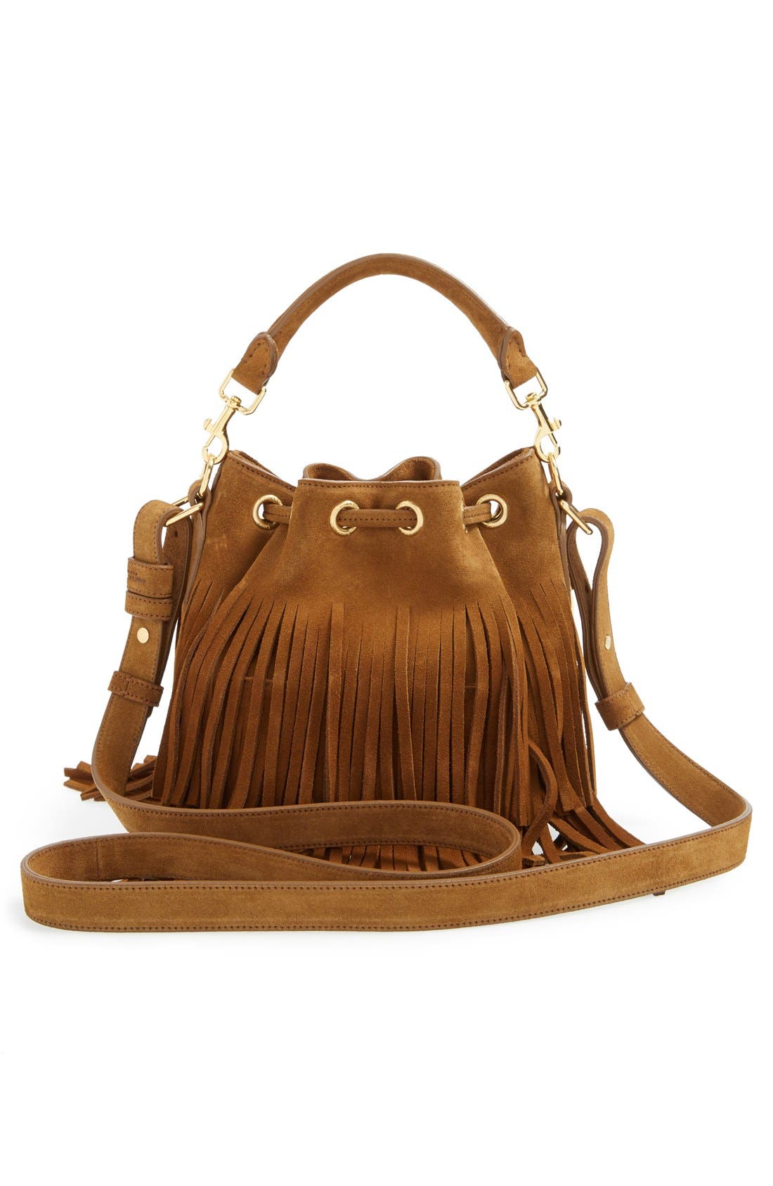 Saint Laurent 'Emmanuelle' Suede Fringe Bucket Bag, Alternate, color, 