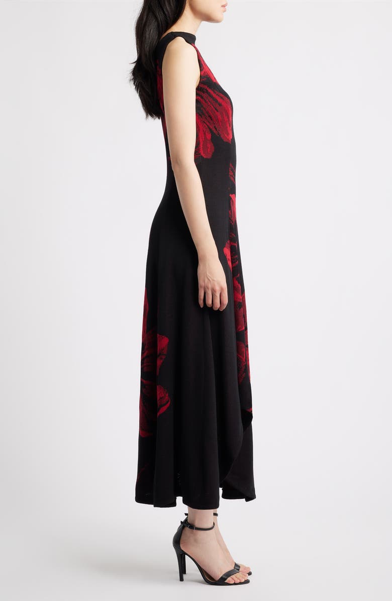 Misook Floral Sleeveless Fit & Flare Maxi Dress, Alternate, color, Scarlet Red/Black